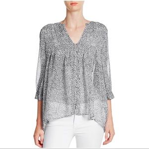 Joie Pure Silk Chiffon Top Black White Raindrop